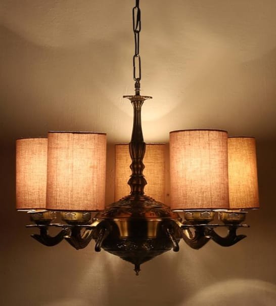 Antique Brass Fabric Drum Chandelier