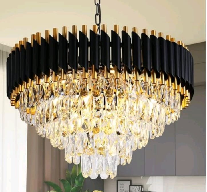 Black & Gold Layered Crystal Chandelier